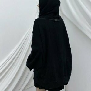 Gothic Black Off Shoulder Hoodie - Y2K Grunge, 90s Fashion, Retro Summer Outfit