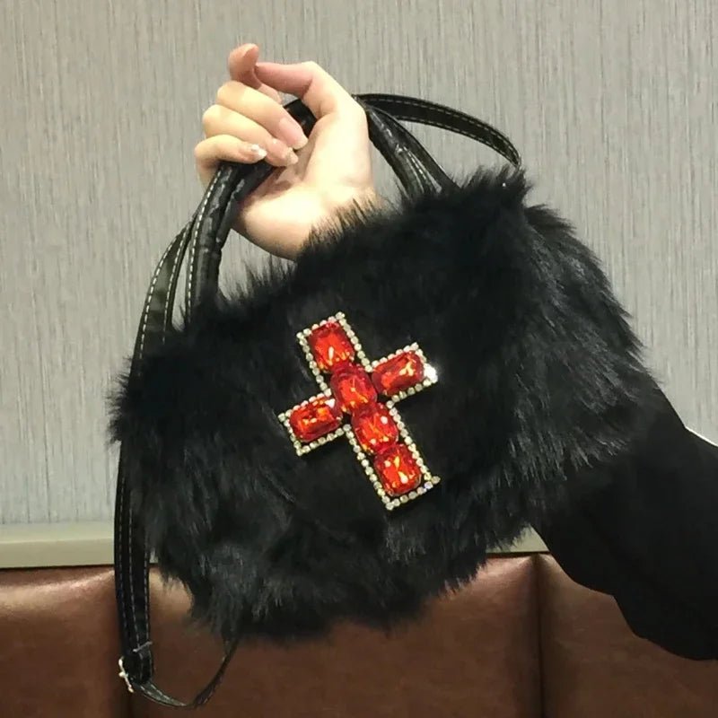 Gothic Cross Shoulder Bag - Y2K Grunge, 90s Retro, Summer Party, and Club Outfits