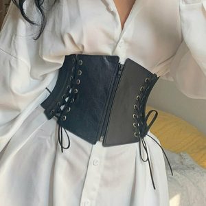 Gothic Faux Leather Corset - Y2K Grunge, 90s Fashion, Retro Summer Outfits, Y