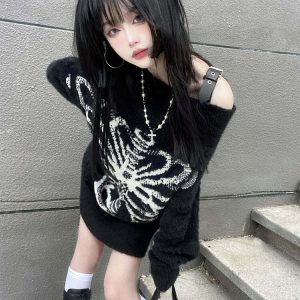 Gothic Skull Harajuku Pullover - Y2K Grunge, 90s Fashion, Retro Style, Y