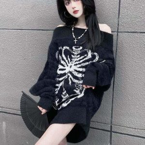 Gothic Skull Harajuku Pullover - Y2K Grunge, 90s Fashion, Retro Style, Y