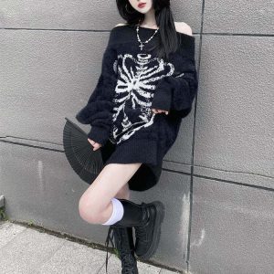 Gothic Skull Harajuku Pullover - Y2K Grunge, 90s Fashion, Retro Style, Y