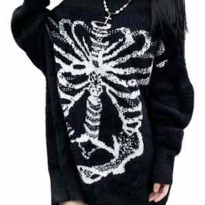 Gothic Skull Harajuku Pullover - Y2K Grunge, 90s Fashion, Retro Style, Y