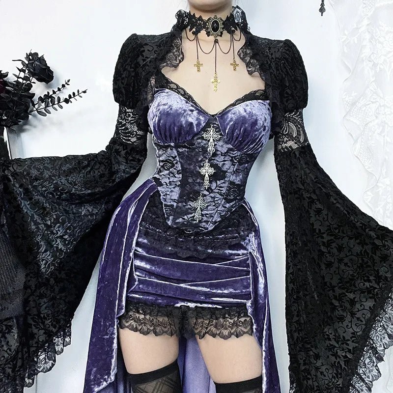 Gothic Velvet A-line Evening Dress - Y2K Grunge, 90s Fashion, Retro Party Outfit