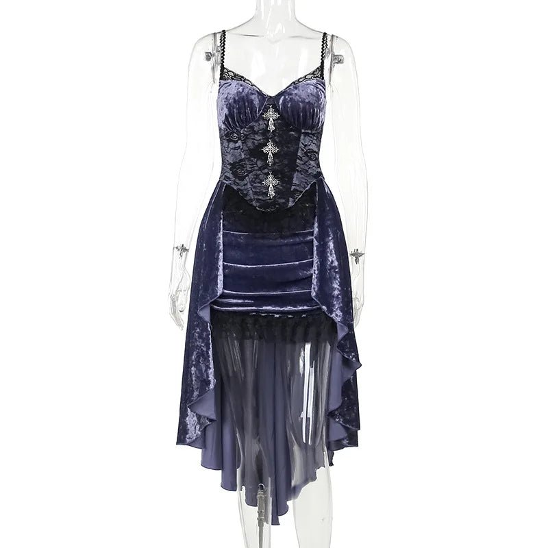 Gothic Velvet A-line Evening Dress - Y2K Grunge, 90s Fashion, Retro Party Outfit