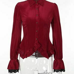 Gothic Velvet Collared Blouse - Y2K Grunge, 90s Fashion, Retro Summer & Party Out