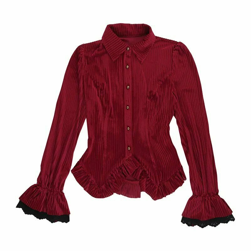 Gothic Velvet Collared Blouse - Y2K Grunge, 90s Fashion, Retro Summer & Party Out