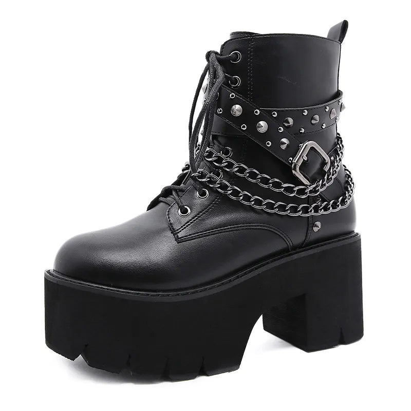 Gothic Y2K Black Rivets Ankle Boots - Retro 90s Grunge Fashion for Summer and Parties