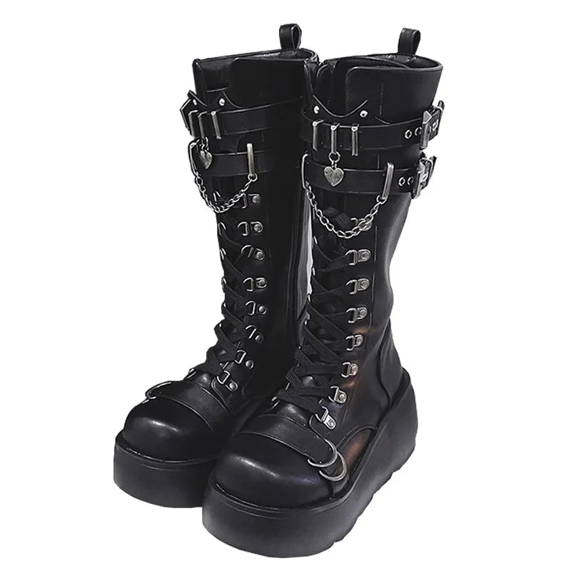 Gothic Y2K Platform Ankle Combat Boots - Retro 90s Grunge Fashion for Women