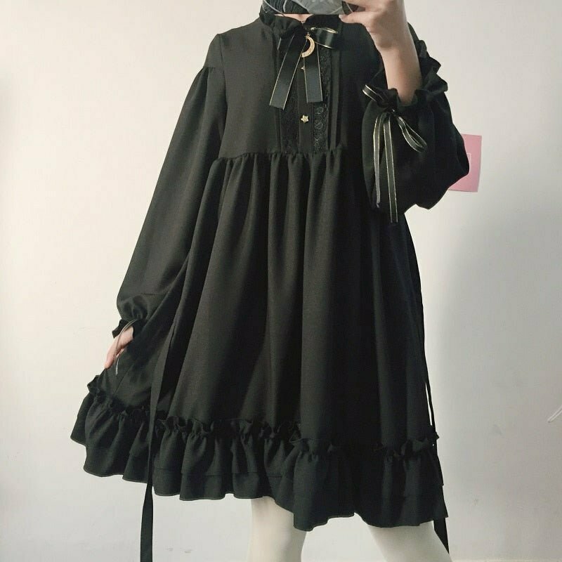 Gothic Y2K Summer Chiffon Dress - Retro 90s Grunge Outfit, Pastel Goth Fashion