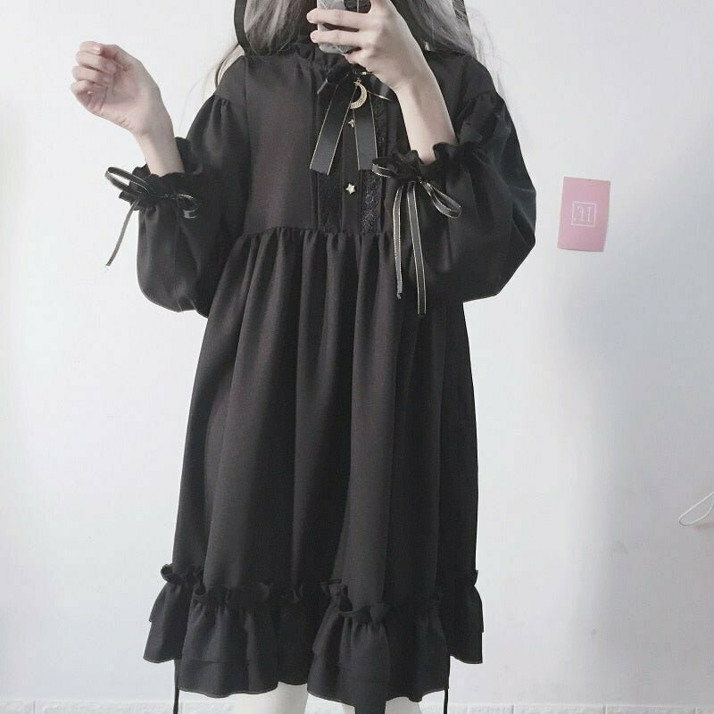 Gothic Y2K Summer Chiffon Dress - Retro 90s Grunge Outfit, Pastel Goth Fashion