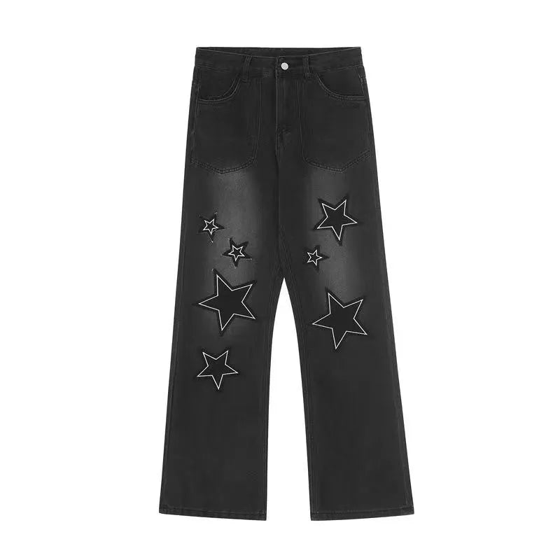 Gradient Star Embroidery Jeans - Y2K & 90s Fashion, Grunge, Retro, Summer & Party Outfits