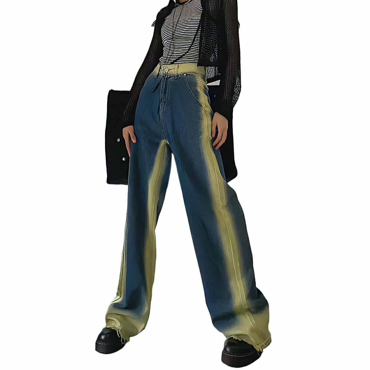 Gradient Wide Leg Denim Trousers - Y2K & 90s Fashion, Grunge, Retro, Summer & Party