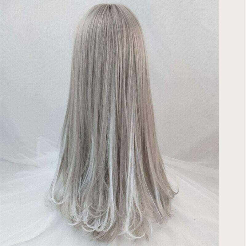 "Gray Highlight Long Wig - Y2K & 90s Fashion, Grunge, Retro, Pastel Goth, Hip