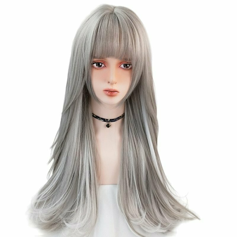 "Gray Highlight Long Wig - Y2K & 90s Fashion, Grunge, Retro, Pastel Goth, Hip