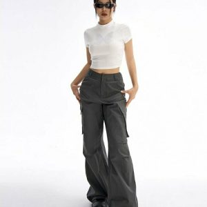 Gray Vintage Y2K Baggy Cargo Pants - 90s Grunge, Retro Summer, Y2K Club & Party