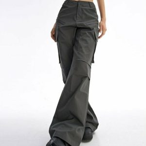 Gray Vintage Y2K Baggy Cargo Pants - 90s Grunge, Retro Summer, Y2K Club & Party