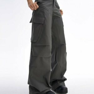 Gray Vintage Y2K Baggy Cargo Pants - 90s Grunge, Retro Summer, Y2K Club & Party