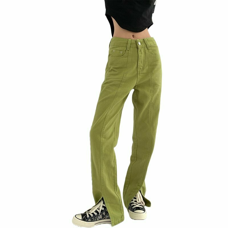 Green High Waist Denim Jeans - Y2K & 90s Fashion, Grunge, Retro, Summer & Party Outfits