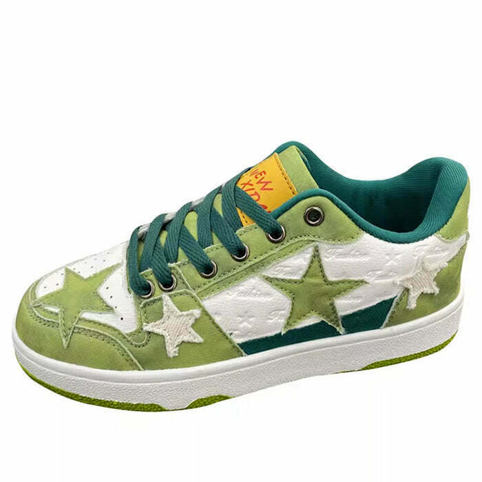 Green Star Sneakers - Y2K & 90s Fashion, Grunge, Retro, Hip Hop, Summer & Party