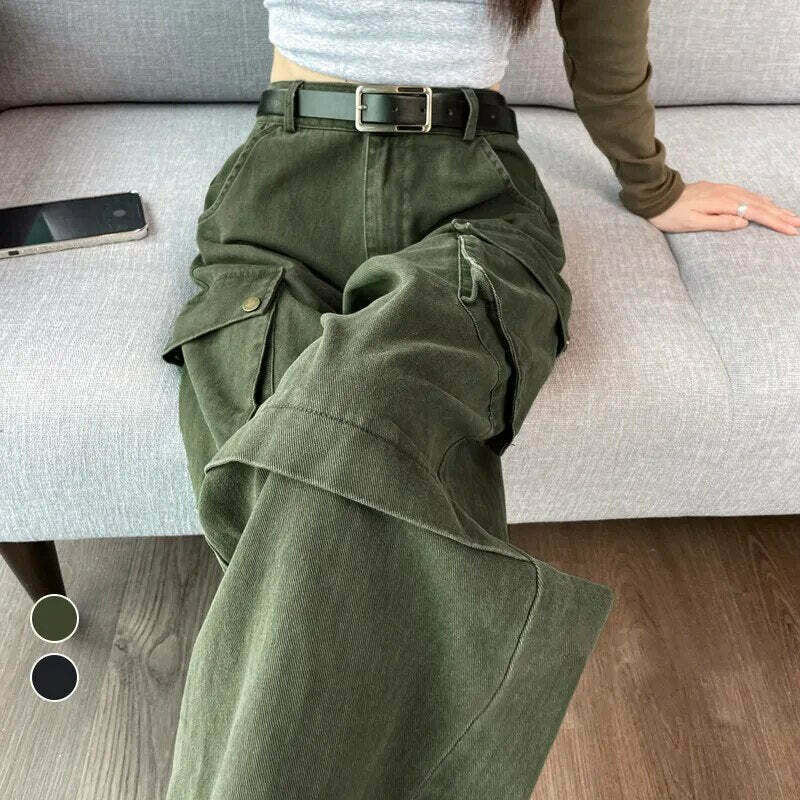 Green Y2K Safari Cargo Pants - Retro 90s Grunge Summer Outfit, Y2K Fashion Essentials