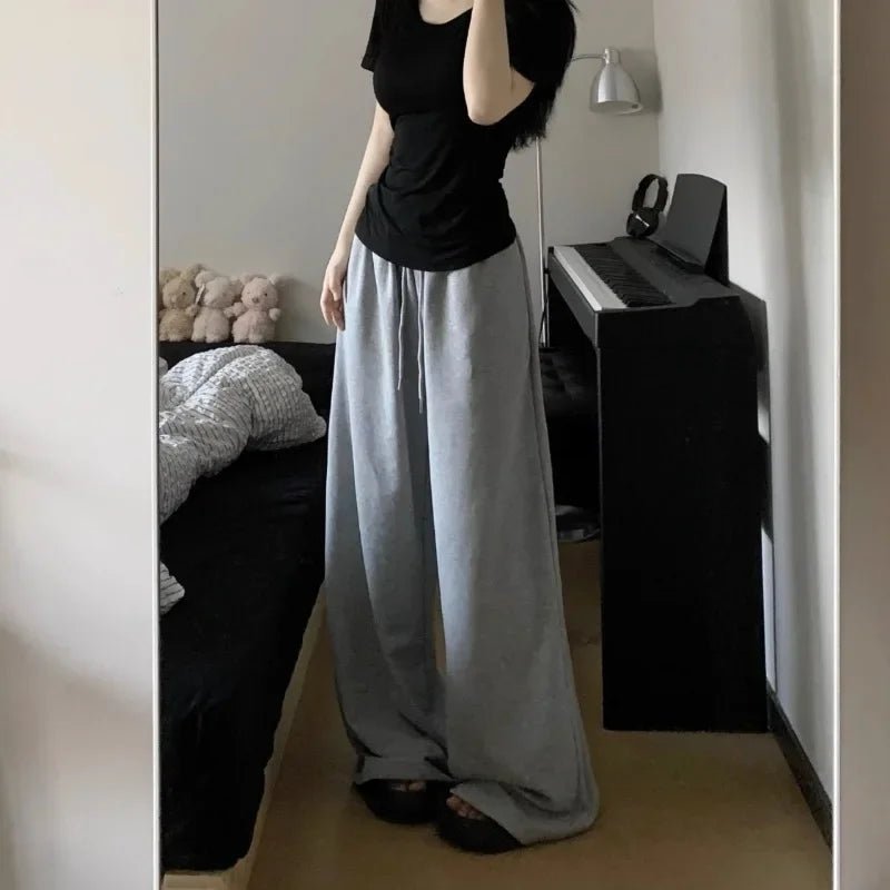 Grey Casual Wide Joggers - Y2K & 90s Fashion, Grunge, Retro, Summer & Party Outfits