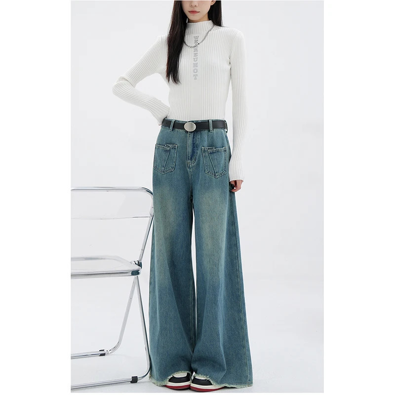 Harajuku Casual Y2K High Waist Loose Blue Jeans - 00s Street Style Denim Trouser