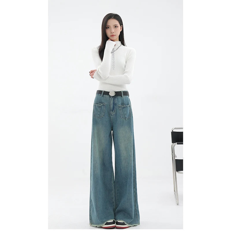 Harajuku Casual Y2K High Waist Loose Blue Jeans - 00s Street Style Denim Trouser