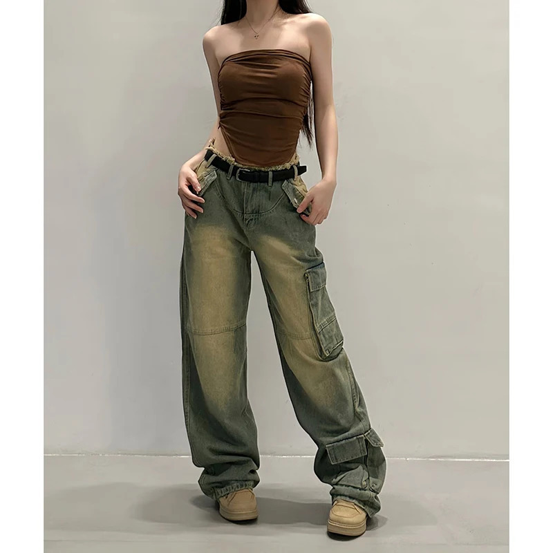 Harajuku Vintage High Waist Loose Jeans - Y2K Wide Leg Baggy Denim Trousers