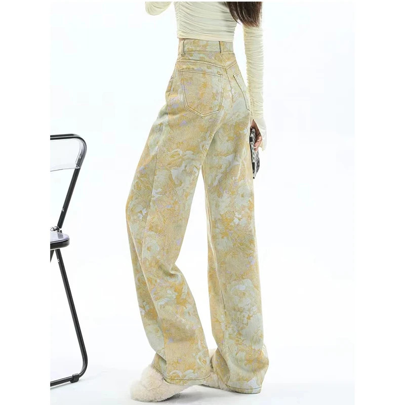 Harajuku Vintage High Waist Loose Jeans Printting Pants - Y2K Wide Leg Casual Denim Trouser