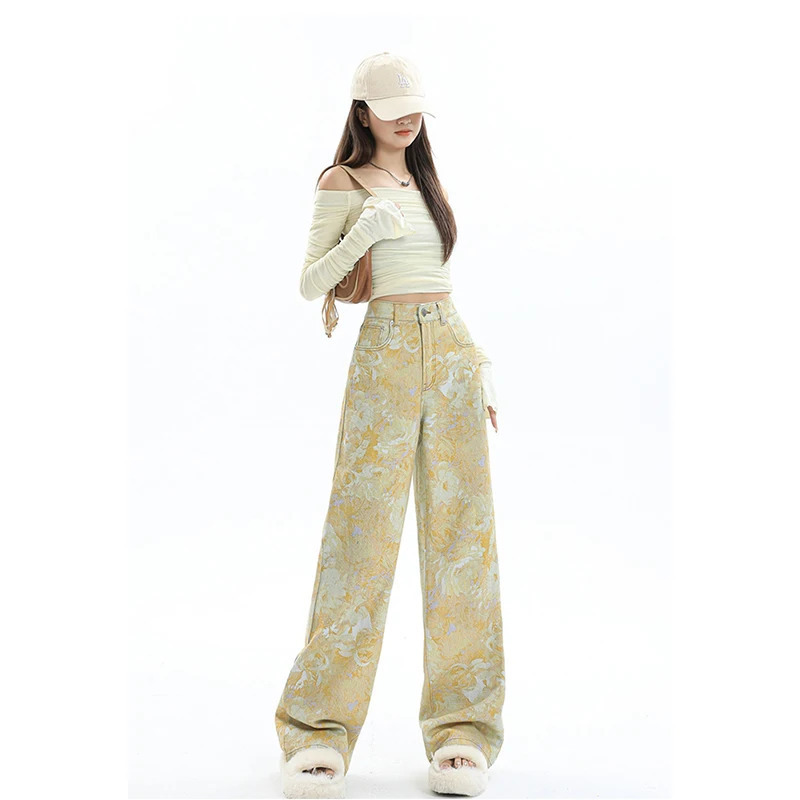 Harajuku Vintage High Waist Loose Jeans Printting Pants - Y2K Wide Leg Casual Denim Trouser