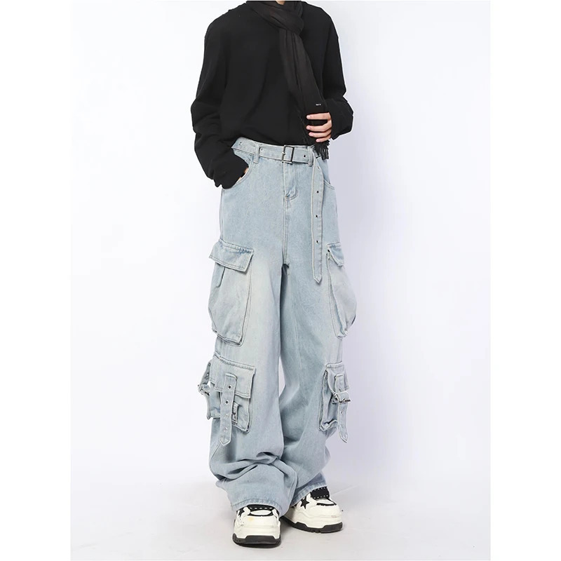 Harajuku Vintage High Waist Loose Pockets Jeans Pants Streetwear 2024 Spring Summer Women's Y2K Wide Leg