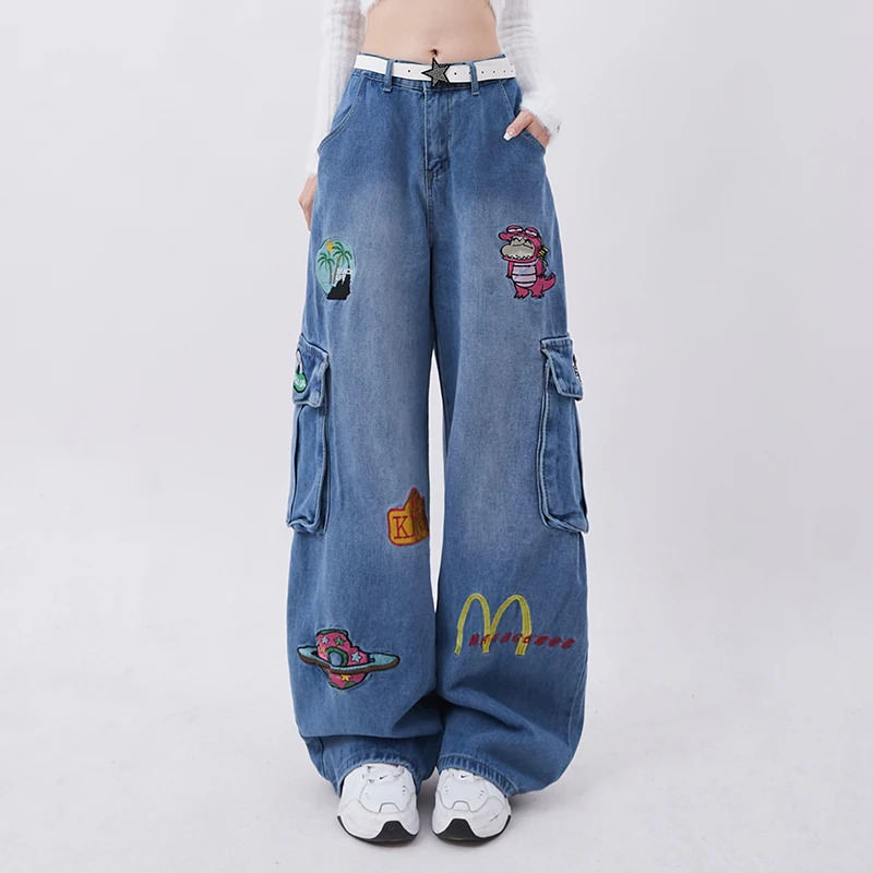 Harajuku Vintage Print Grunge Loose Jeans Female Pants - Y2K Summer Style 2024