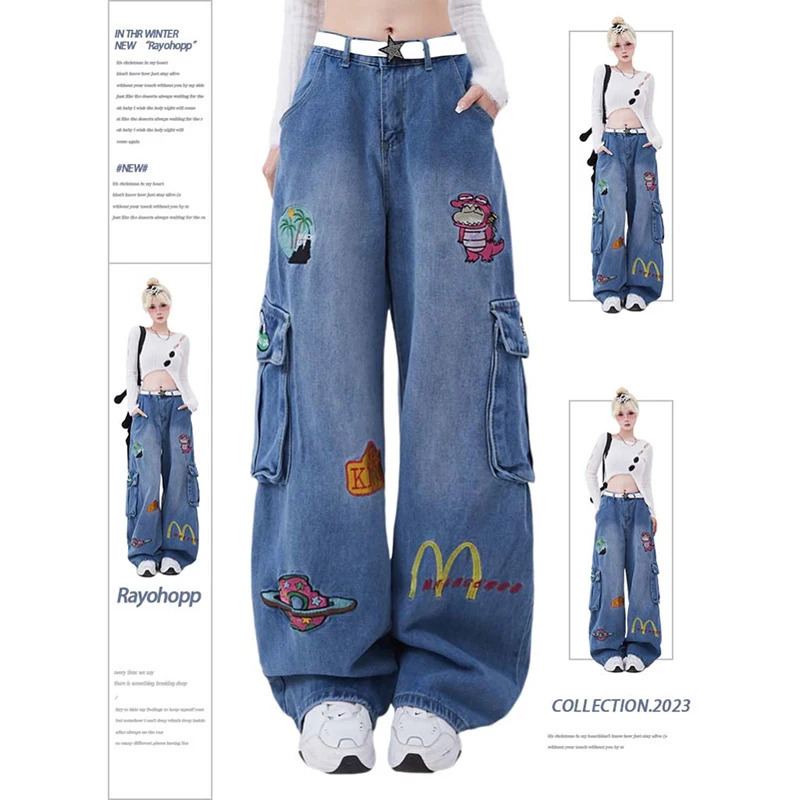 Harajuku Vintage Print Grunge Loose Jeans Female Pants - Y2K Summer Style 2024