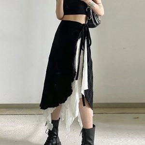 Harajuku Y2k Spliced Midi Skirts - Retro 90s Grunge, Y2k Summer & Party