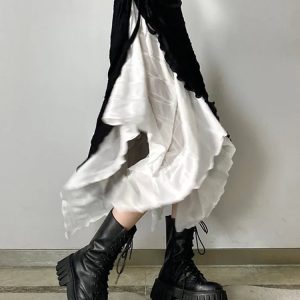 Harajuku Y2k Spliced Midi Skirts - Retro 90s Grunge, Y2k Summer & Party