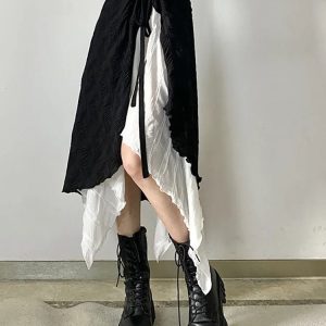 Harajuku Y2k Spliced Midi Skirts - Retro 90s Grunge, Y2k Summer & Party