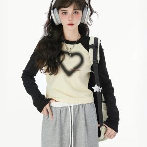 Heartfelt Harmony Layered T-Shirts - Y2K & 90s Fashion, Grunge, Retro, Pastel Goth