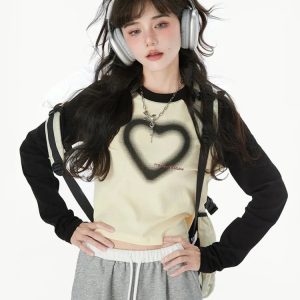 Heartfelt Harmony Layered T-Shirts - Y2K & 90s Fashion, Grunge, Retro, Pastel Goth