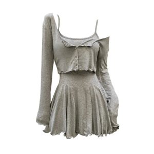 Heathered Hues Layered Dress - Y2K Summer Outfit, 90s Fashion, Grunge, Retro Style,