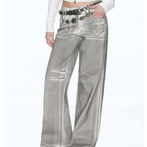 High Fashion Silver Jeans - Y2K & 90s Grunge Summer Outfits, Retro Style, Y2K Party