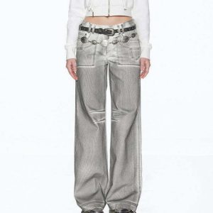 High Fashion Silver Jeans - Y2K & 90s Grunge Summer Outfits, Retro Style, Y2K Party