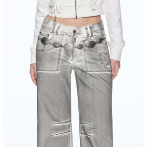 High Fashion Silver Jeans - Y2K & 90s Grunge Summer Outfits, Retro Style, Y2K Party