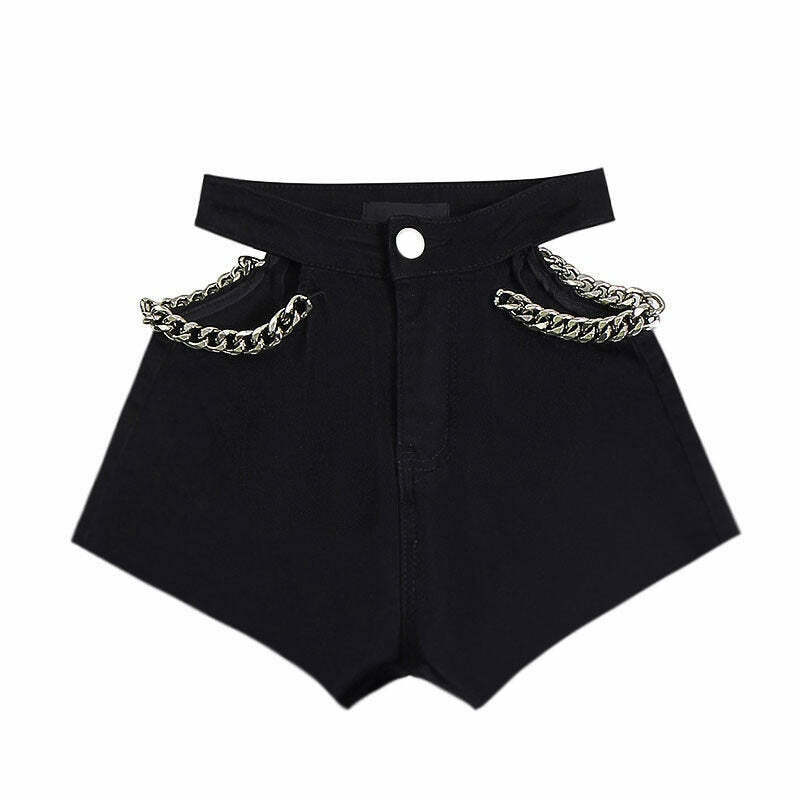 High Waist Black Denim Shorts - Y2K Grunge 90s Fashion, Retro Summer Outfits, Gothic Y2K