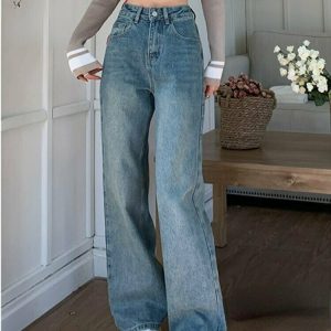 High Waist Blue Vintage Jeans - Y2K & 90s Fashion, Grunge, Retro, Summer & Party Outfits