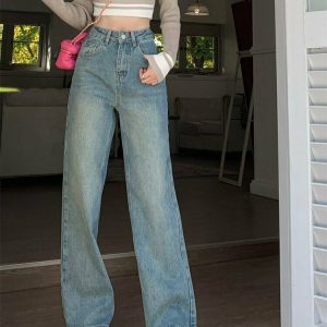 High Waist Blue Vintage Jeans - Y2K & 90s Fashion, Grunge, Retro, Summer & Party Outfits