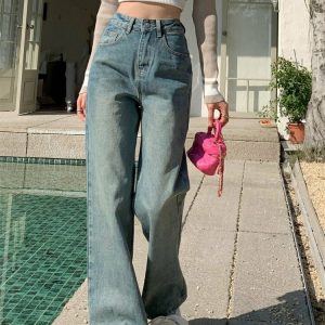 High Waist Blue Vintage Jeans - Y2K & 90s Fashion, Grunge, Retro, Summer & Party Outfits