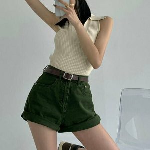 High Waist Casual Denim Shorts - Y2K Summer Grunge 90s Fashion Retro Y2K Outfits Women