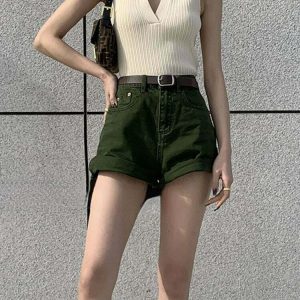 High Waist Casual Denim Shorts - Y2K Summer Grunge 90s Fashion Retro Y2K Outfits Women