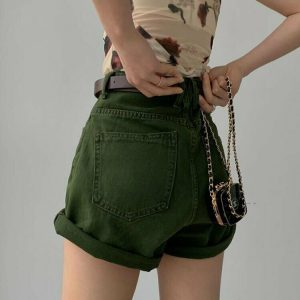 High Waist Casual Denim Shorts - Y2K Summer Grunge 90s Fashion Retro Y2K Outfits Women